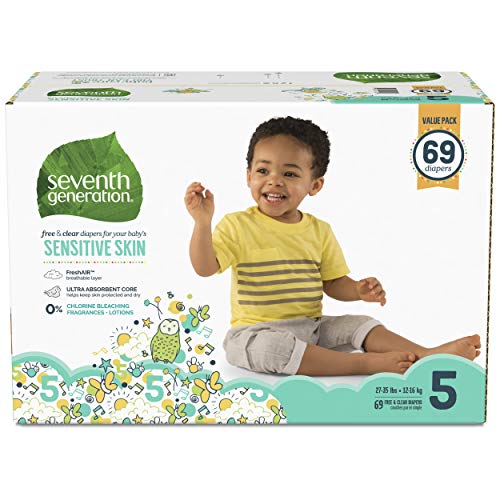 Product Cover Seventh Generation Baby Diapers for Sensitive Skin, Animal Prints, Size 5, 69 Count