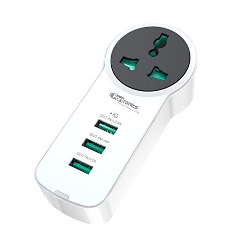 Product Cover Portronics UniPower Intelligent Portable Universal Desktop Charging Hub Station Cum Travel Power Strip with 1 AC Outlet + 3 USB Ports 5V/3.4A, White