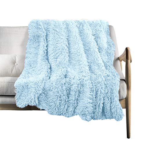 Product Cover ST. BRIDGE Faux Fur Throw Blanket, Super Soft Lightweight Shaggy Fuzzy Blanket Warm Cozy Plush Fluffy Decorative Blanket for Couch,Bed, Chair (Light Blue, 50