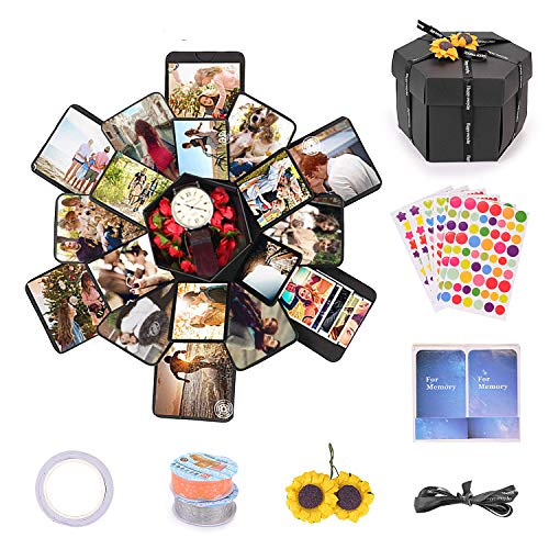 Product Cover EKKONG Explosion Gift Box, DIY Photo Album, Creative Gift Box with 6 Faces for Birthday, Wedding,Graduation, Valentine's Day and Mother's Day Gift(Black)