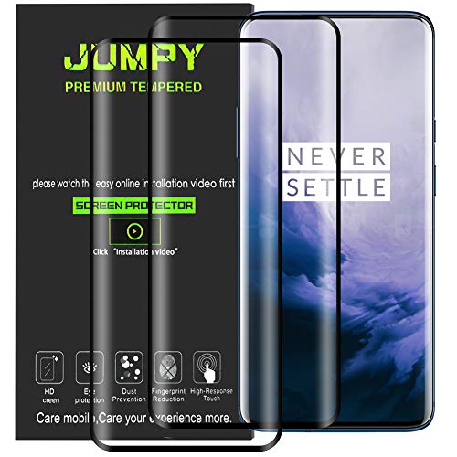Product Cover [2 Pack] JUMPY for Oneplus 7 Pro / 1+7 Pro Screen Protector, [3D Full Coverage] 9H Hardness Premium Tempered Glass with Lifetime Replacement Warranty.