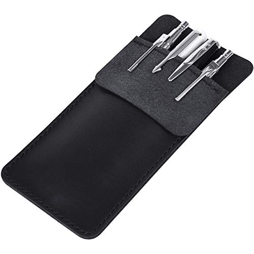 Product Cover Wisdompro Genuine Leather Heavy Duty Pocket Protector Pen Holder Pouch for Shirts, Lab Coats, Pants - Multi-Purpose - Holds Pens, Pointers, Pencils, and Notes - Vintage Black