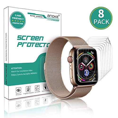Product Cover (8 Pack) AnoKe for Apple Watch iWatch 38mm / 40mm Screen Protector (Series 5 Series 4 Series 3/2/1),Liquid Skin [Max Coverage] Curved Edge Case Band Friendly Lifetime Replacement Warranty 38mm /40mm