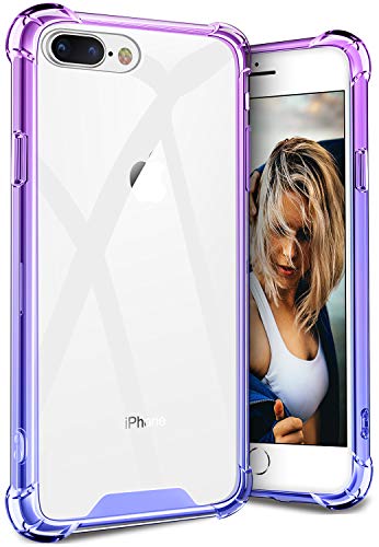 Product Cover SANKMI iPhone 8 Plus Case,iPhone 7 Plus Case,Clear Cute Gradient Protective Phone Case Slim Thin Luxury Soft TPU Bumper Non Slip Hard PC Back Shockproof Cover for iPhone 8 Plus 5.5 Inch (Purple Blue)