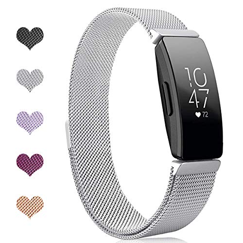 Product Cover Intoval Metal Mesh Stainless Steel Magnetic Wrist Band Compatible with Fitbit Inspire HR and Fitbit Inspire Fitness Trackers for Men and Women.(Small Silver)
