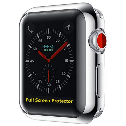 Product Cover Hankn for Apple Watch Case Screen Protector 42mm Silver, Plated Soft TPU Full Front Bumper Shock-Proof Smartwatch Iwatch All-Around Screen Protectors Cover for Apple Watch Series 2 3 (Silver, 42mm)