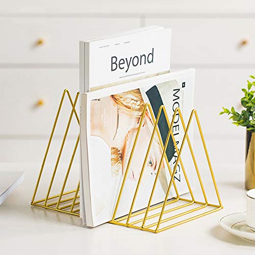 Product Cover Sooyee 9 Slot Gold Magazine Holder,Desktop File Sorter Organizer Triangle Bookshelf Decor Home Office