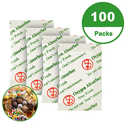 Product Cover 100CC(100-Pack) Food Grade Oxygen Absorbers Packets for Home Made Jerky and Long Term Food Storage, Stored in Vacuum Bag and 3 times Oxygen Absorption Capacity