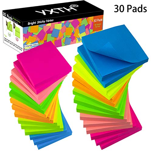Product Cover Sticky Notes 3 in x 3 in, 30 Pads, 6 Bright Color Self-Stick Notes, Super Sticky Notes 80 Sheets/Pad, Easy Post Notes for for Office, School, and Home (30)