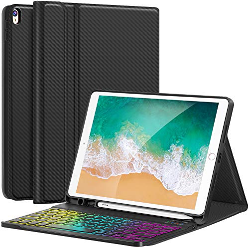 Product Cover iPad Pro 10.5 Case with Keyboard 2017 for iPad Air 3rd Gen 10.5 2019 - Hundreds of DIY/7 Colors Backlight - Detachable Keyboard with Pencil Holder Folio Cover for New iPad Air 10.5