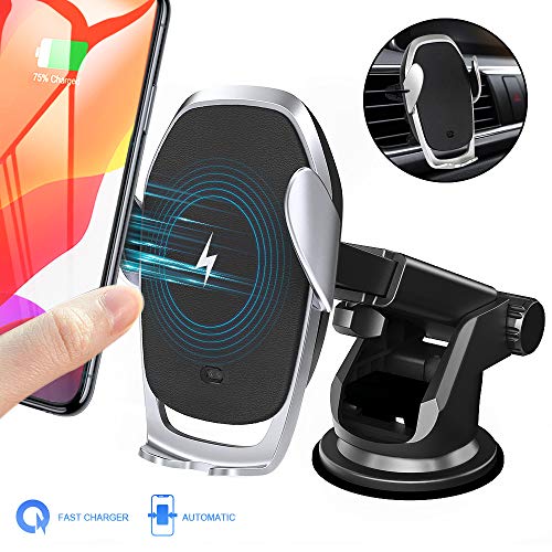 Product Cover Moskee Wireless Car Charger Mount,Automatic Clamping,Qi 10W 7.5W Fast Charging,Air Vent Phone Holder Compatible with iPhone 11 11 Pro Max Xs MAX XS XR X, Miyababy Samsung Galaxy (Black)