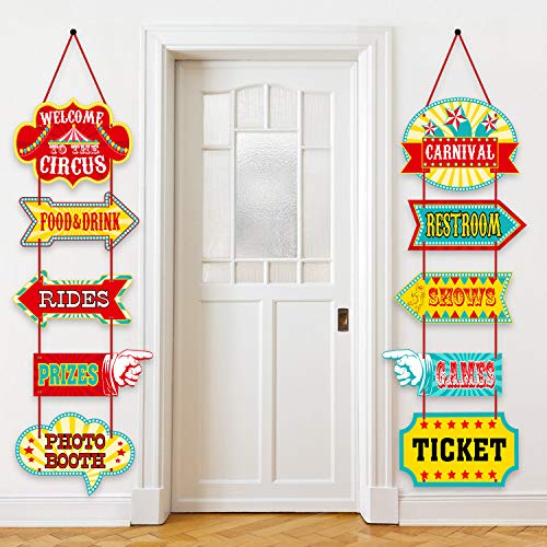 Product Cover Blulu Carnival Decorations, Laminated Circus Carnival Signs Circus Theme Party Signs Carnival Party Supply Decor Paper Cutouts with 2 Ribbons and Glue Point Dots (Style A)