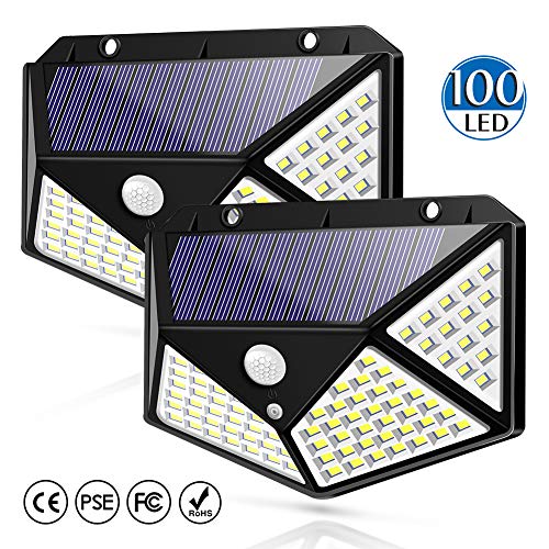 Product Cover Solar Light Outdoor 100 LED Waterproof Security Wall Night Light with Motion Sensor 270° Wide Angle for Pathway Porch Yard Garage Garden Fence Walkway Driveway
