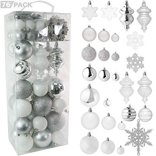 Product Cover RN'D Christmas Snowflake Ball Ornaments - Christmas Hanging Snowflake and Ball Ornament Assortment Set with Hooks - 76 Ornaments and Hooks (White & Silver)