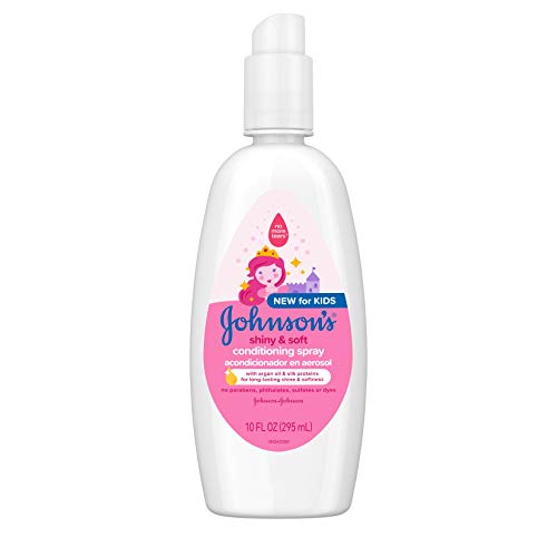 Product Cover Johnson's Shiny & Soft Tear-Free Kids' Hair Conditioning Spray with Argan Oil & Silk Proteins, Paraben-, Sulfate- & Dye-Free Formula, Hypoallergenic & Gentle for Toddlers' Hair, 10 fl. oz