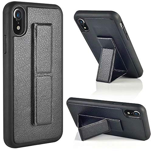 Product Cover ZVEdeng iPhone XR Case, iPhone XR Case with Stand, Vertical and Horizontal Stand Reinforced Magnetic Kickstand Hand Strap Case Slim Protective Leather Kickstand Case for Apple iPhone XR 6.1'' Black