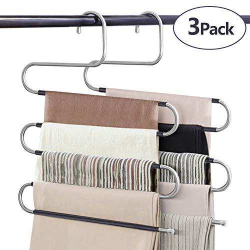 Product Cover VIS'V Pants Hangers, Multilayer Pants Hangers Trouser Hangers S Shaped Non Slip Stainless Steel Metal Hangers Space Saving Closet Storage for Trousers Jeans Shirt Scarf Tie - 3 Packs
