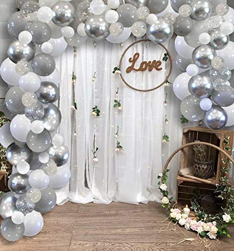 Product Cover Balloon Arch kit, Balloon Garland, Strong Multicolor Thick Balloons, Metallic Silver, Light Grey, White&Clear/Chrome Confetti, Birthday Party Decor, Decorations 4 Parties, DIY Wedding Decoration Kits
