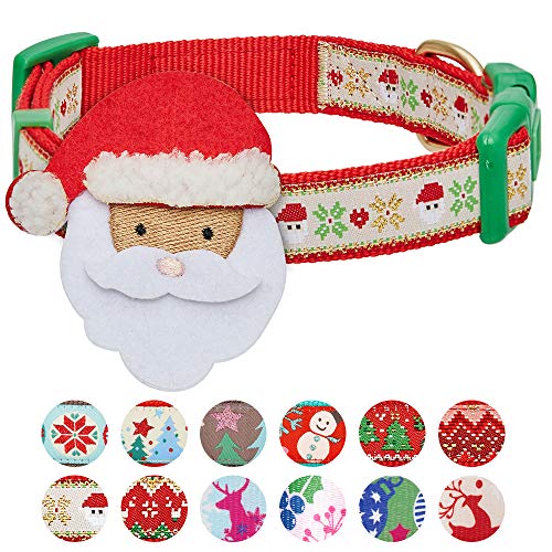 Product Cover Blueberry Pet 2019 4 Patterns Christmas Festive Adjustable Dog Collar with Santa Décor, Large, Neck 18