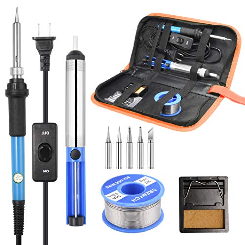 Product Cover Soldering Iron Kit, [Upgraded] 60W Adjustable Temperature Welding Tool with ON-OFF Switch, Rarlight Soldering Kits, 5pcs Soldering Iron Tips,Desoldering Pump,Solder Wire,Soldering Iron Stand,Carry Bag