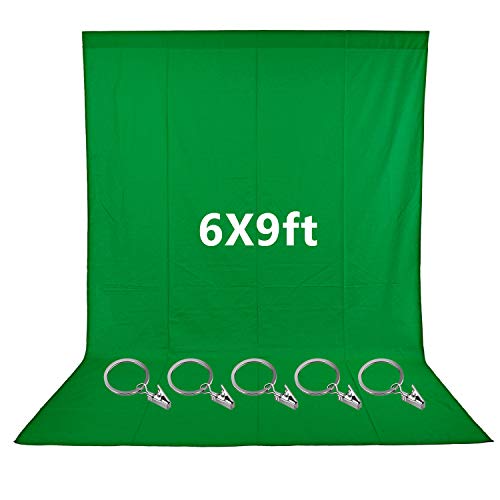 Product Cover Neewer 6x9 feet/1.8x2.7 Meters Green Muslin Backdrop with 5 Pieces Ring Metal Holding Clips for Photo Video Studio, Ideal for Portraits and Product Shooting