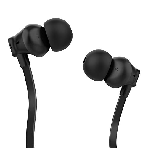 Product Cover Earbuds, Vogek Tangle-Free Flat Cord Ergonomic in-Ear Headphones with Dynamic Crystal Clear Sound, Earphones with 3.5mm Jack, S/M/L Eartips Compatible with Samsung, Android Phone and More-Black