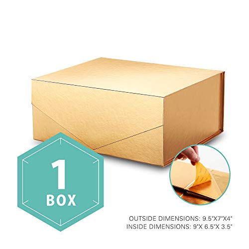 Product Cover PACKHOME Gift Box Rectangular 9.5x7x4 Inches, Bridesmaid Box Rectangle Collapsible Box with Magnetic Lid for Gift Packaging (Glossy Gold, 1 Box）