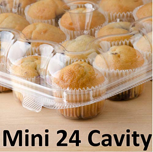 Product Cover 5 Cupcake Containers Plastic Disposable | Clear Mini Cupcake Boxes 24 Compartment Cupcake Holders Disposable Cupcake Carrier | 2 Dozen Cupcake Trays | Durable Cup Cake Muffin Packaging Transporter