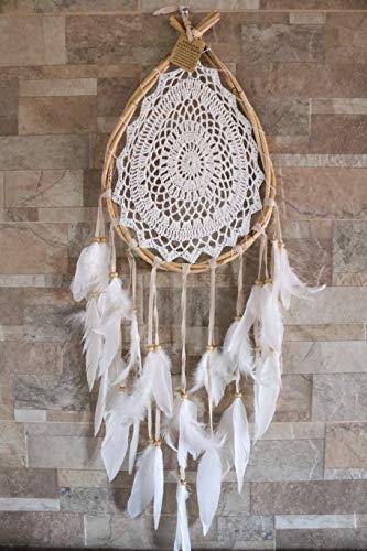 Product Cover Blissful Boho: Dream Catcher Boho Style Dreamcatcher Teardrop Shape Bohemian Decor Item Hand Crafted Weddings Crochet Hippie Gypsy Style Wall Hanging Decoration Bedroom Ornament Hand Made 9.5
