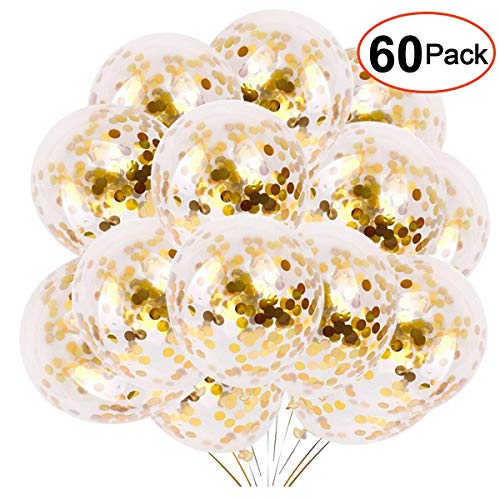 Product Cover Gold Confetti Latex Party Balloons, 60pcs 12 Inch Helium Balloons with Golden Paper Confetti Dots for Birthday Baby Shower Decoration