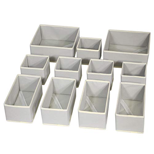 Product Cover DIOMMELL Foldable Cloth Storage Box Closet Dresser Drawer Organizer Fabric Baskets Bins Containers Divider for Clothes Underwear Bras Socks Lingerie Clothing,Set of 11 Grey 245