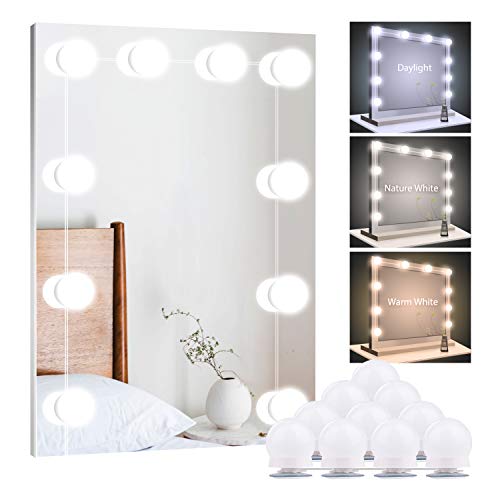 Product Cover Upgraded Hollywood Style Vanity Mirror Lights Kit, 10 Dimmable LED Bulbs with 3 Color Modes, Best for Makeup Dressing Table Bathroom Dressing Room, Power Supply Plug in Lightings (Mirror Not Include)