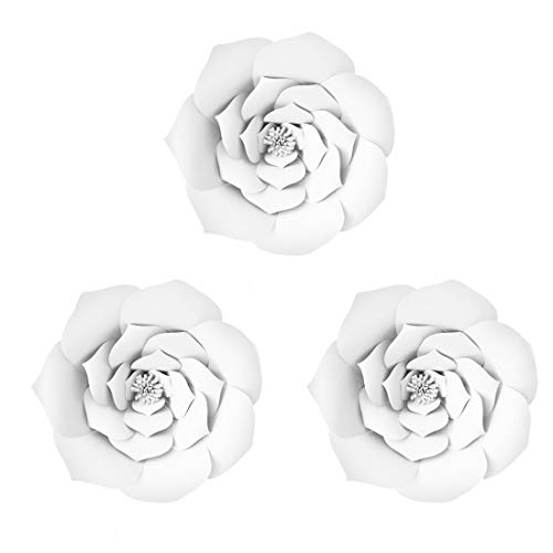 Product Cover Daily Mall Paper Flower Decorations Giant Wedding Flowers Party Flower Backdrop DIY Handcrafted Flower for Nursey Birthday Wall Decor (White, 3pcs-16)