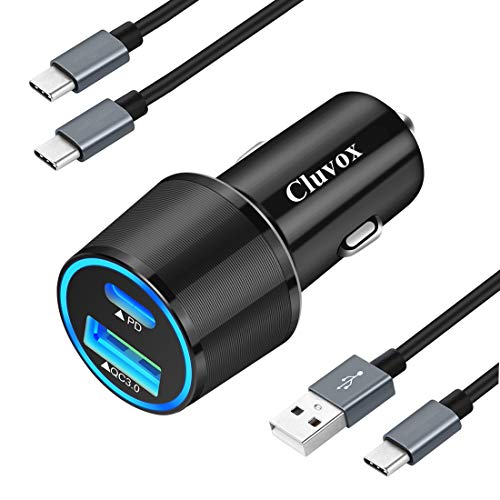 Product Cover Rapid Type C Car Charger Compatible Google Pixel 3a XL/3a/3 XL/3/2 XL/2/XL/C, USB C PD Car Charger with 2-Pack Type C Cords, 18W Power Delivery & Quick Charge 3.0 Dual USB Car Charger with LED Light
