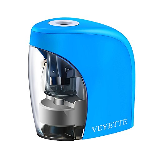 Product Cover Pencil Sharpener, VEYETTE Portable Colored Pencils Electric Pencil Sharpener Perfect for Kids, Teachers and Artists, Plug & Battery Operated,USB Included Blue
