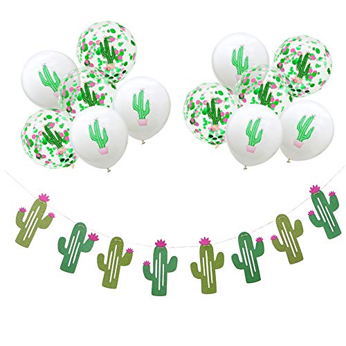 Product Cover MEYSIMOON Cactus Party Decorations Cactus Banner and 12pcs Latex Confetti Balloons for Fiesta Luau Summer Hawaii Party