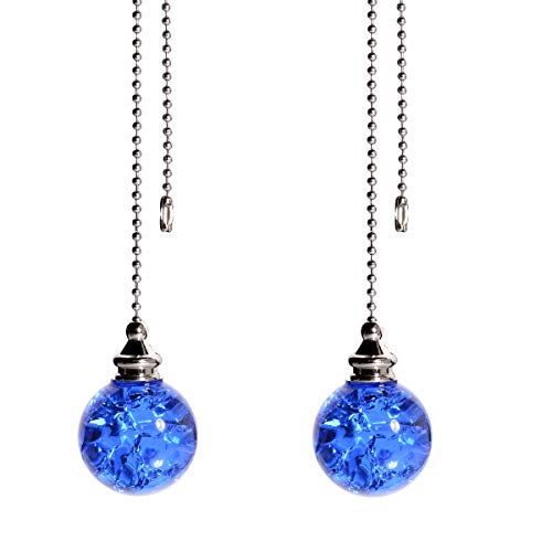 Product Cover 2PCS Blue Pull Chain Crystal Glass Ice Cracked Ball Pull Chain for Ceiling Fan Light Decoration 50cm Extension Chain