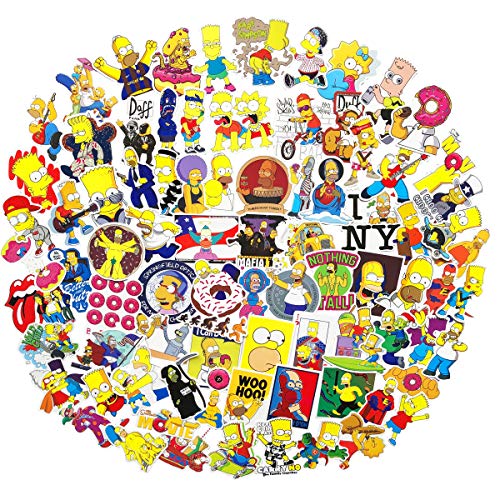 Product Cover 100PCS Simpson Cartoon Stickers Lovely Boy and Girl Sticker Laptop Computer Bedroom Wardrobe Car Skateboard Motorcycle Bicycle Mobile Phone Luggage Guitar DIY Decal (Simpson 100)