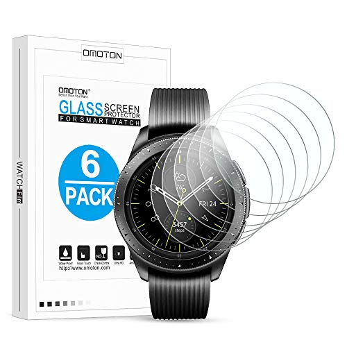 Product Cover [6 Pack] OMOTON Screen Protector for Samsung Galaxy Watch (42mm) / Gear Sport/Gear S2 - Tempered Glass Screen Protector [Full Coverage] [Bubble Free] [Scratch Resistant]