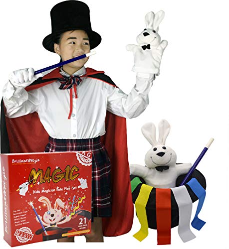 Product Cover BrilliantMagic Kids Magician Role Play Set Contains Magic Top Hat Magic Wand Rabbit Puppet Color Ribbons Gloves(Model:BMM006) (S)