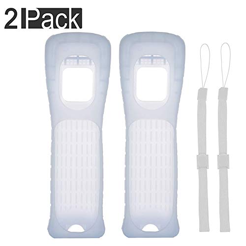 Product Cover Lactivx 2X Wii Silicone Case Cover with Wrist Strap for Nintendo Wii Remote Controller(Clear)