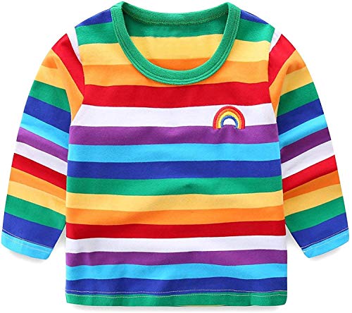 Product Cover Moon Tree Toddle Boys Rainbow Striped Shirt Cotton Long Sleeve T-Shirts T-Shirts 3T