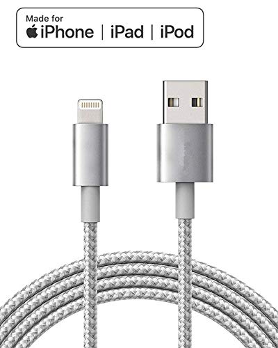 Product Cover Lightning iPhone Charger Cable Apple - MFI - Certified Made for iPhone 8/8 Plus/X/XS/XS Max/XR/7/7 Plus/SE/6/6 Plus/6S/6S Plus/5/5C/5S, iPad/iPad Mini/iPad Air, iPod Touch/Nano(6 FT Silver)