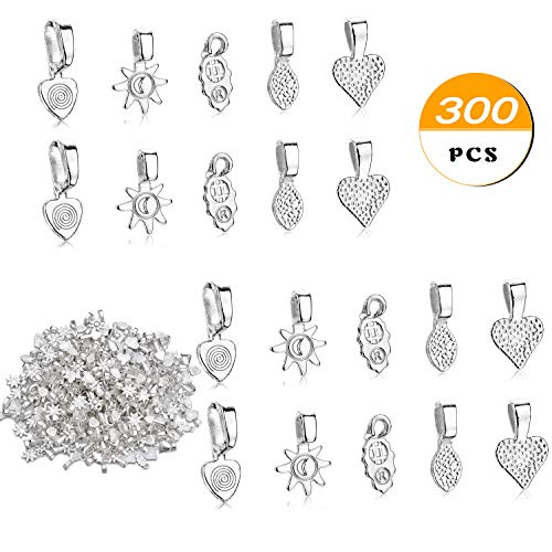 Product Cover JEWMAY 300PCS Silver Color Spoon Glue on Pendant Bails Necklace Bails for Jewelry Making Scrabble or Glass Cabochon Tiles Pendants