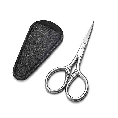 Product Cover HITOPTY Small Precision Scissors, 3.5inch Stainless Steel Multi-Purpose Vintage Beauty Grooming Kit for Facial Hair, Eyebrow, Eyelash, Beard, Moustache with PU Sheath