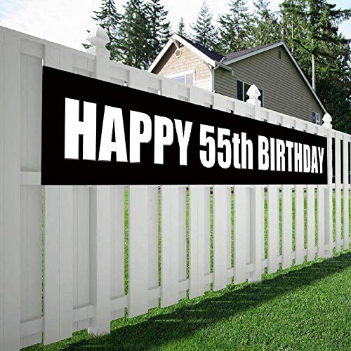 Product Cover Maplelon Happy 55th Birthday Banner, 55 Birthday Party Sign Supplies Decorations
