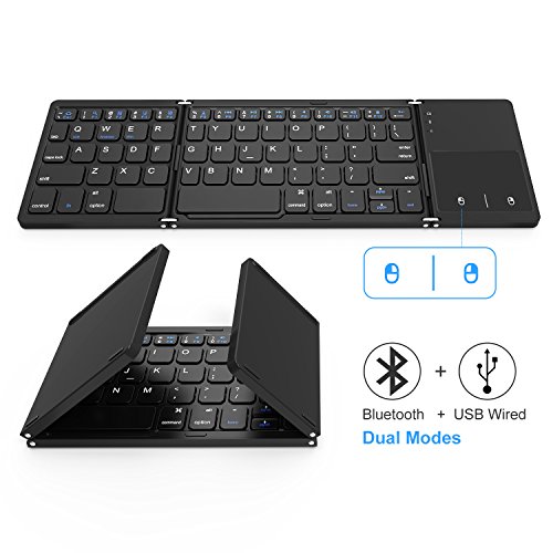 Product Cover Foldable Bluetooth Keyboard, Jelly Comb Dual Mode Bluetooth & USB Wired Rechargable Portable Mini BT Wireless Keyboard with Touchpad Mouse for Android, Windows, PC, Tablet-Black