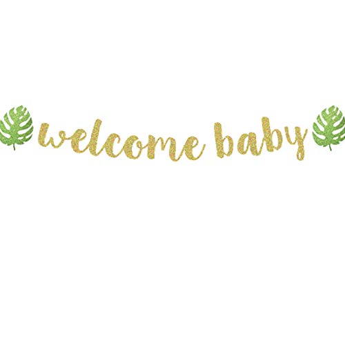 Product Cover Safari Baby Shower Glitter Welcome Baby Tropical Palm Leaves Banner Hawaiian/Jungle/Dinosaur/Summer/Monstera Leaf Luau Baby Shower Party Supplies Decorations Photo Booth Props