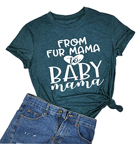 Product Cover YUYUEYUE from Fur Mama to Baby Mama T Shirt Women Pregnancy Announcement Shirt Letter Print Cute Top Blouse (Medium, Green)