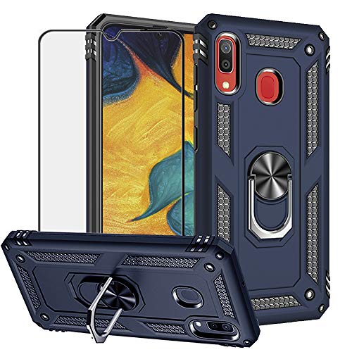 Product Cover BestShare for Samsung Galaxy A30 Case & Tempered Glass Screen Protector, Rugged Hybrid Armor Anti-Scratch Shockproof Kickstand Cover Compatible Magnetic Car Mount, Blue